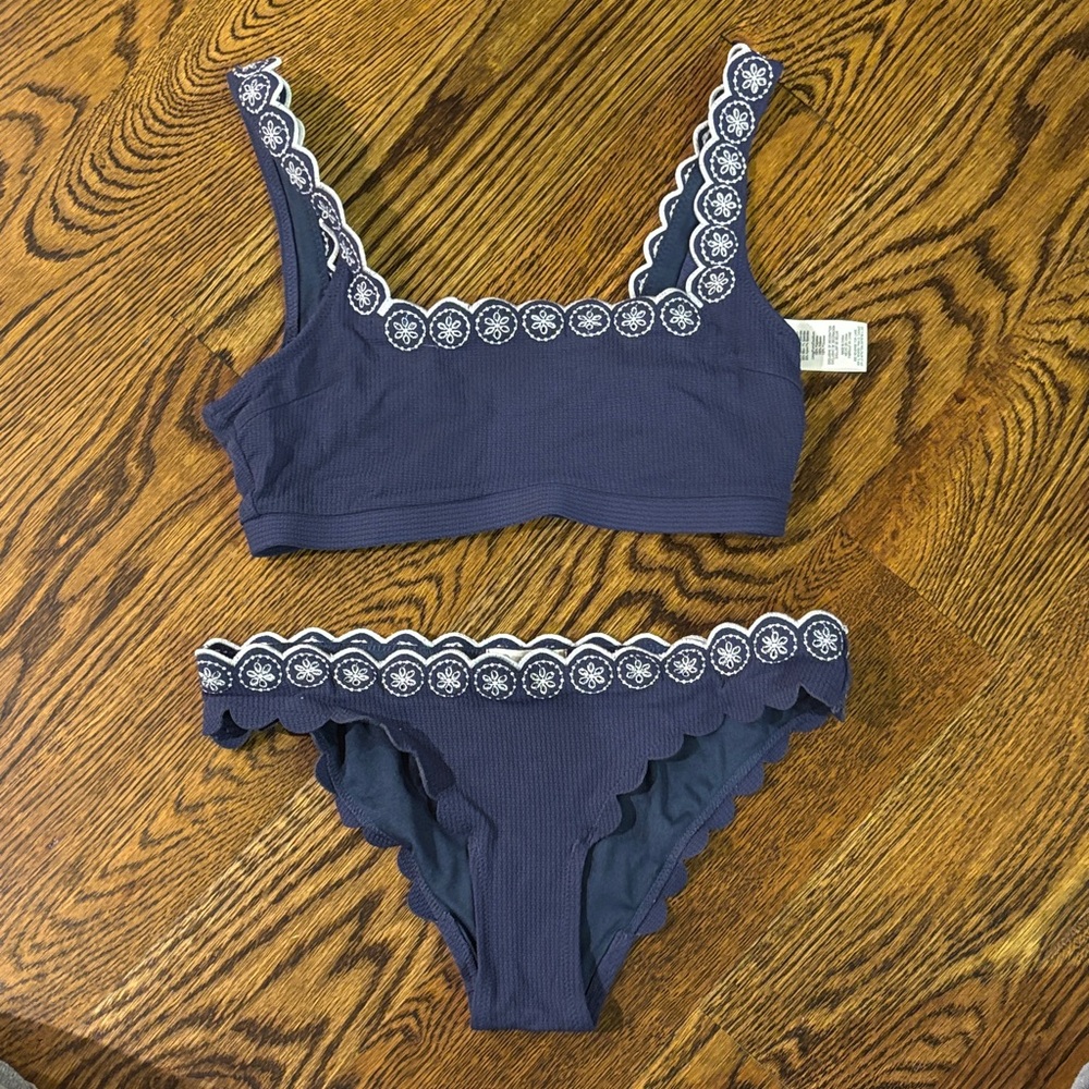 Jessica Simpson Navy and White Scalloped Bikini